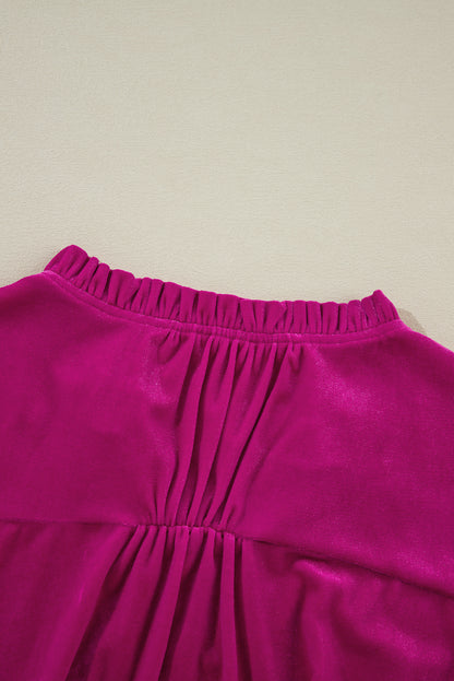 Plus Size Ruffled Sleeve V Neck Velvet Blouse | Bright Pink