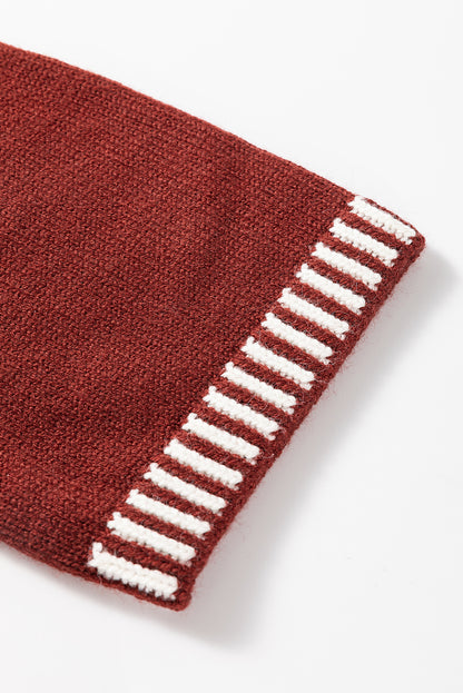 Colour Contrast Trim Drop Shoulder Crew Neck Sweater | Red Dahlia