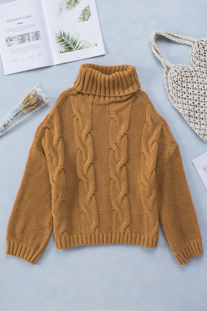 Cuddle Weather Cable Knit Handmade Turtleneck Sweater | Yellow