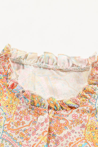 Paisley Print Ruffled Trim Boho Shirt | Yellow