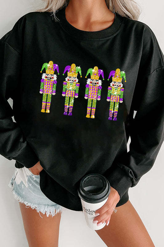 Black Glitter Mardi Gras Nutcracker Patch Sweatshirt