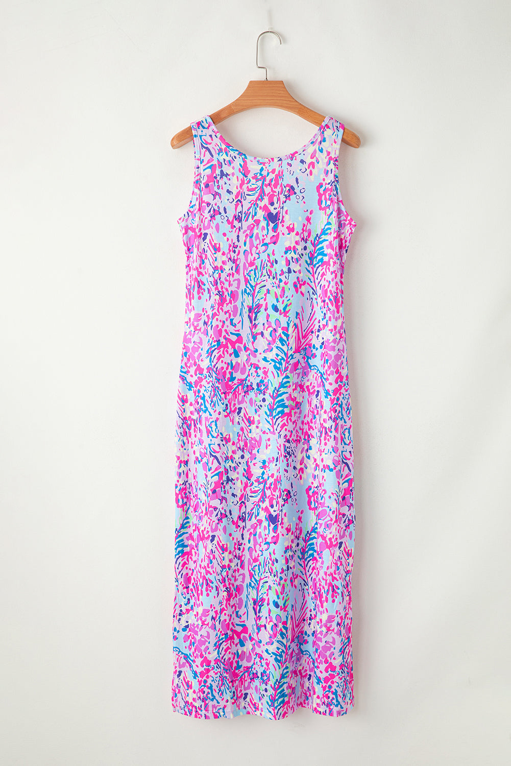 Abstract Floral Print Sleeveless Maxi Dress | Purple