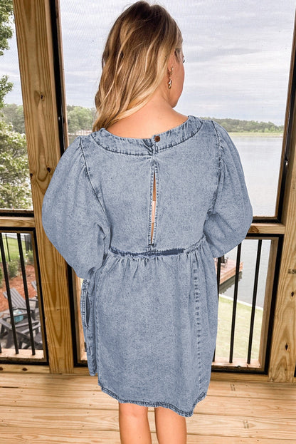 Light Wash High Waist Loose Fit Denim Mini Dress | Beau Blue