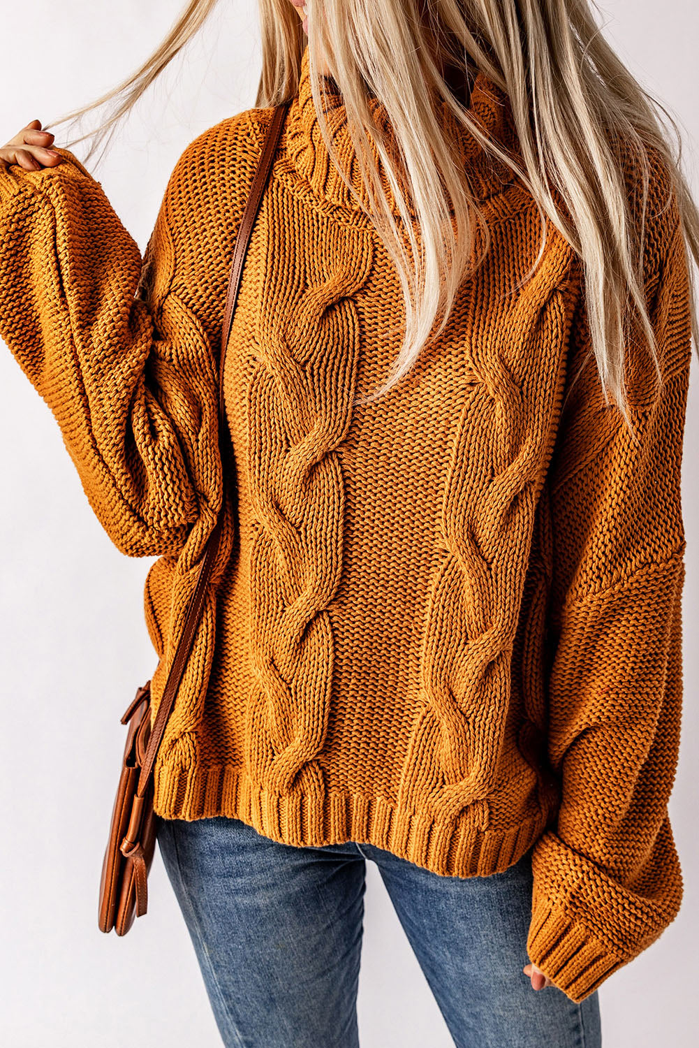 Cuddle Weather Cable Knit Handmade Turtleneck Sweater | Yellow