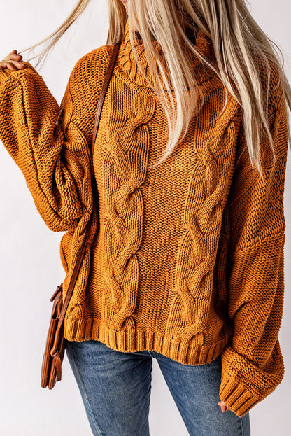 Cuddle Weather Cable Knit Handmade Turtleneck Sweater | Yellow