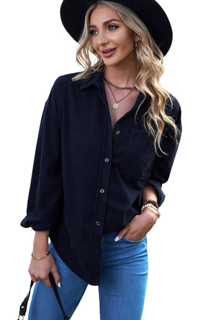 Dark  Corduroy Button Pocket Shirt | Blue