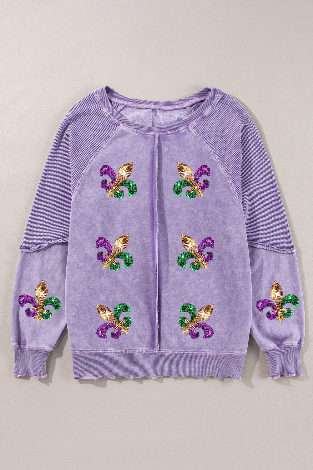 Mardi Gras Patched Pattern Waffle Patchwork Sweatshirt | Orchid Petal