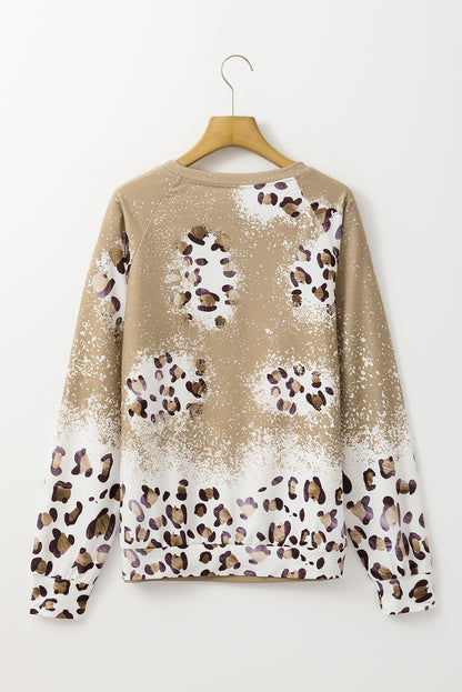 Cheetah Print Round Neck Raglan Sleeve Sweatshirt | Brown