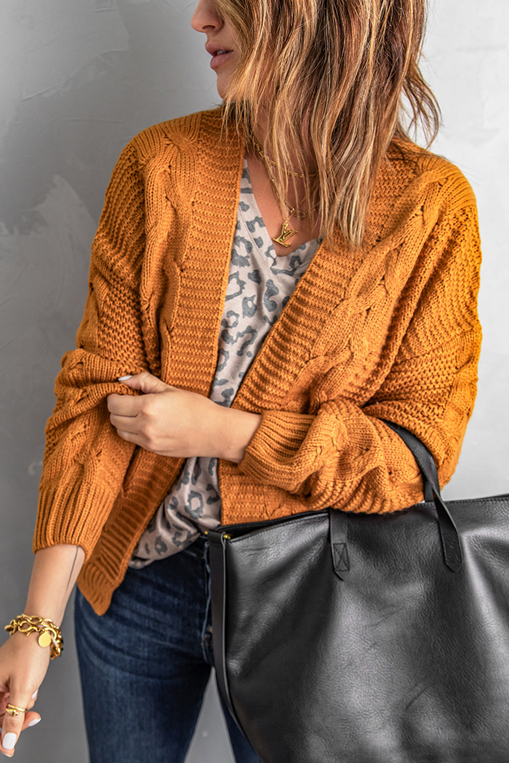 Khaki Chunky Wide Long Sleeve Knit Cardigan