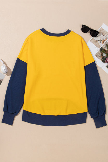 Colour Block Thumbhole Sleeve Drop Shoulder Sweatshirt | Yellow