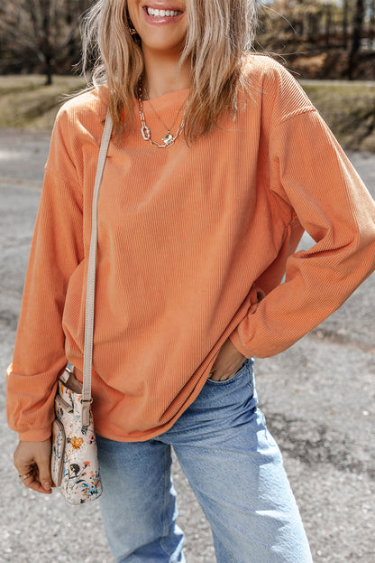 Ribbed Corduroy Oversized Sweatshirt | Orange