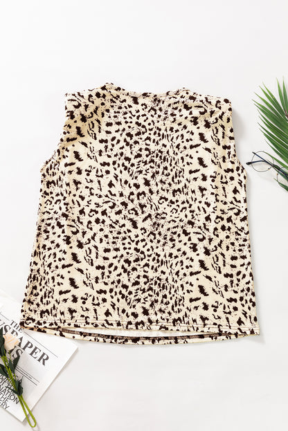 Leopard Print Boxy Fit Sleeveless Top | Beige