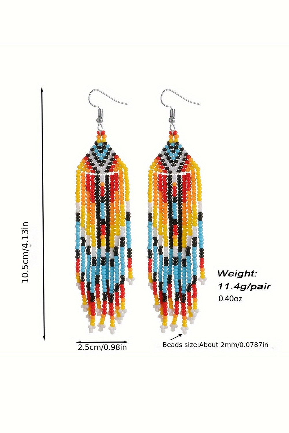 Western Rice Bead Tassel Hook Earring | White