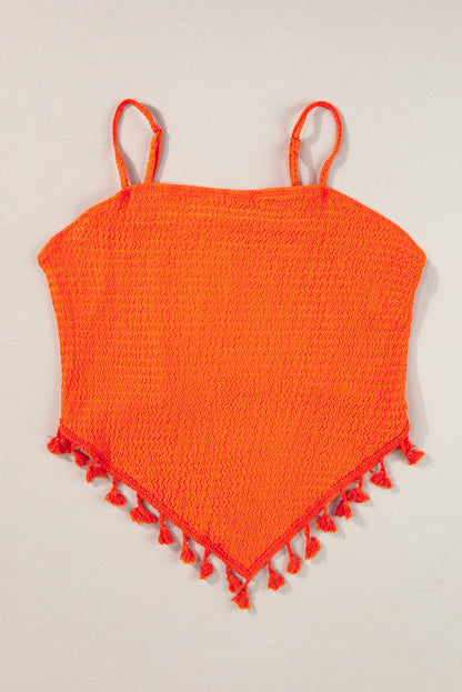 Textured Tassel Hem Cropped Cami Top | Orange