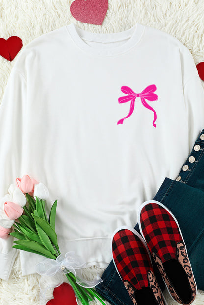 Sweet Bow Printed Valentines Graphic Sweatshirt | White