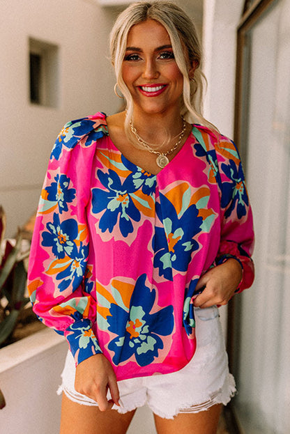 Flower Print Puff Sleeve Blouse | Rose