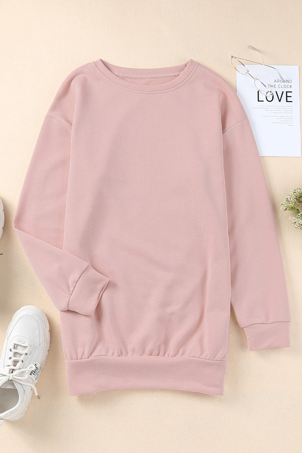 Crew Neck Slit Buttons Sweatshirt | Pink