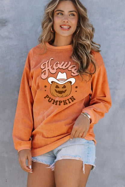 Howdy Pumpkin Halloween Graphic Corded Sweatshirt | Orange