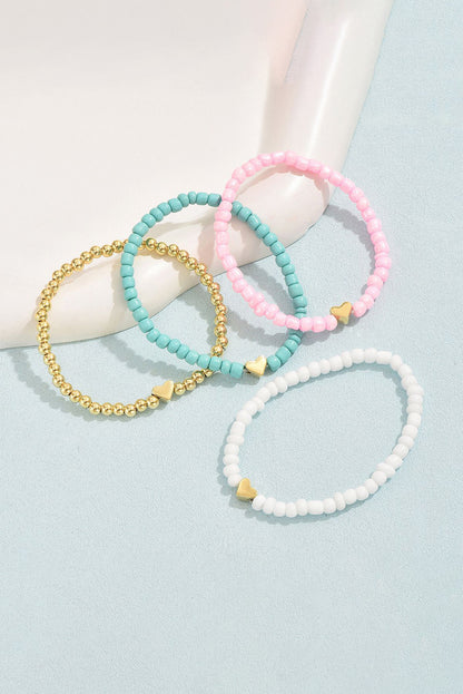 Heart Beaded Multi Layered Bracelet Set | Pink