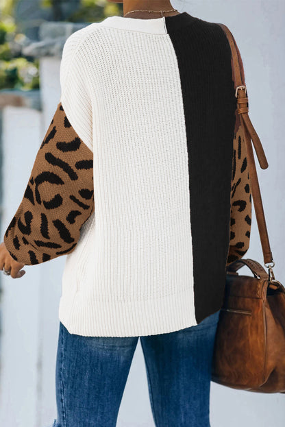 Print Contrast Colour V Neck Sweater | Leopard