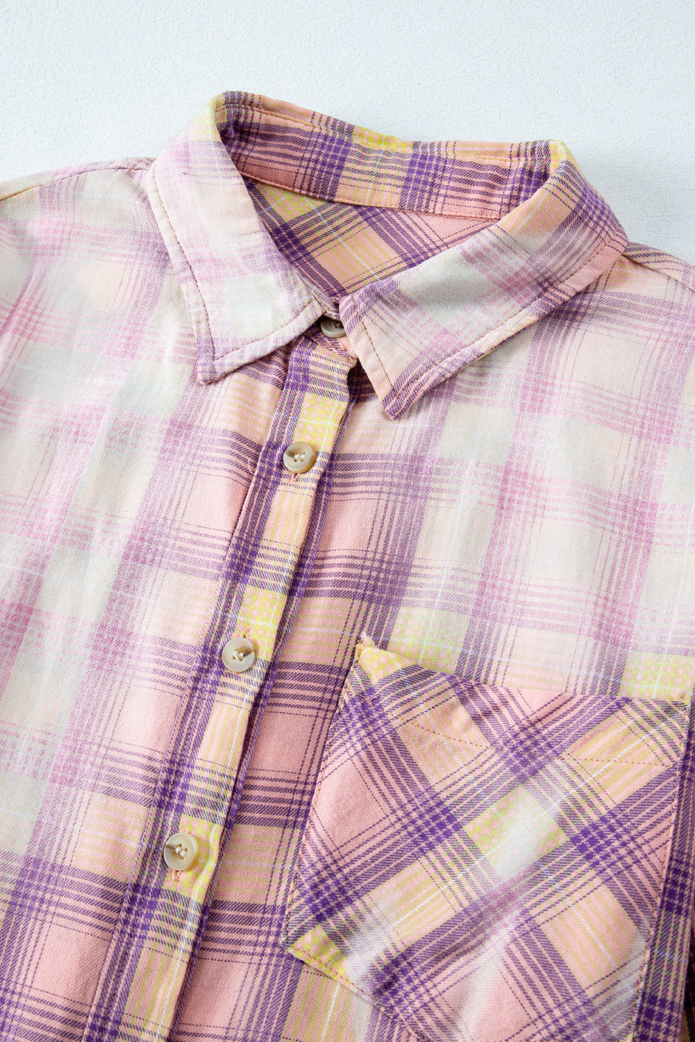 Bleached Plaid Print Exposed Seam Shirt | Purple