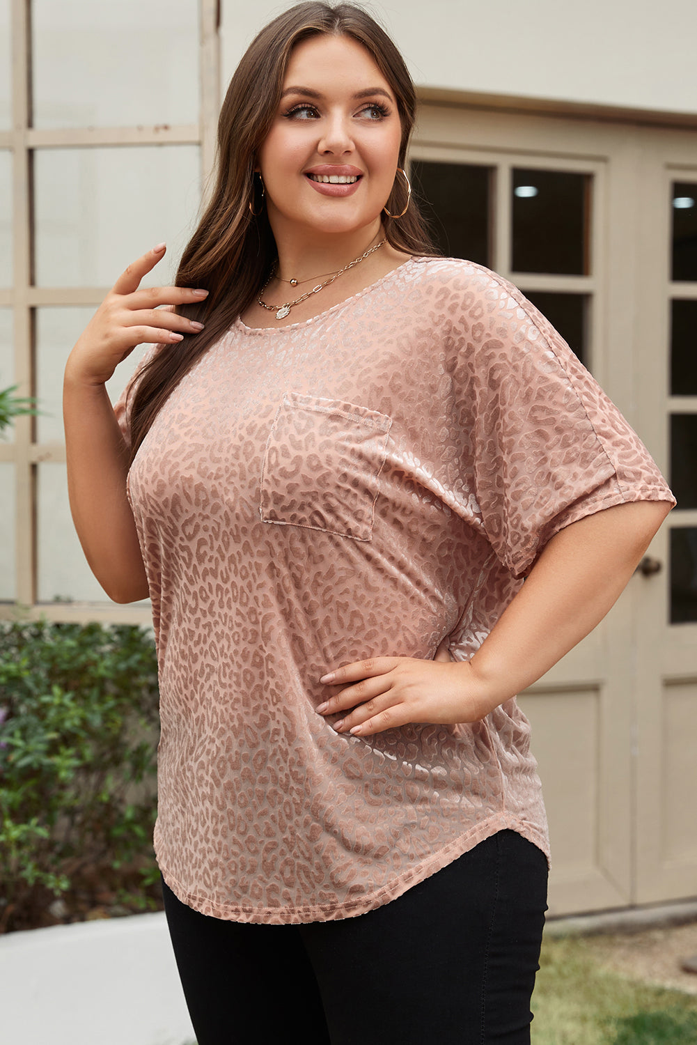 Leopard Print Plus Size T-Shirt | Khaki