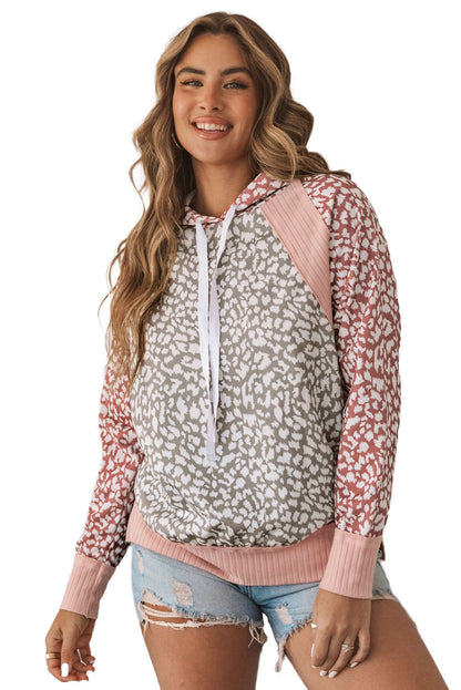 Leopard Long Sleeve Hooded Sweatshirt | Pink