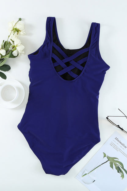 Criss Cross Back One Piece Swimsuit | Navy Blue