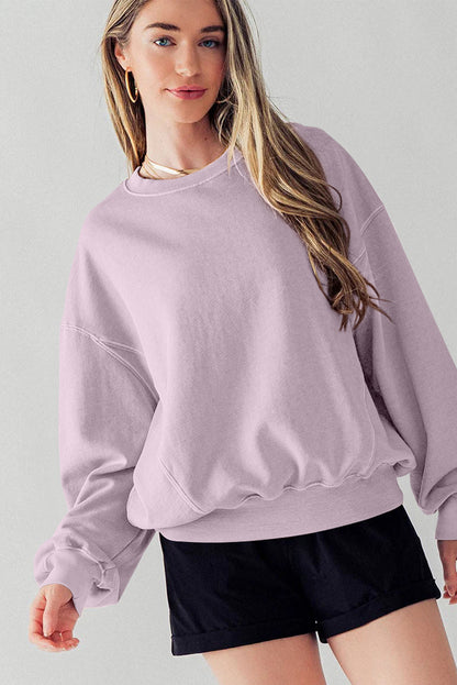 Exposed Seam Batwing Sleeve Drop Shoulder Sweatshirt | Orchid Petal