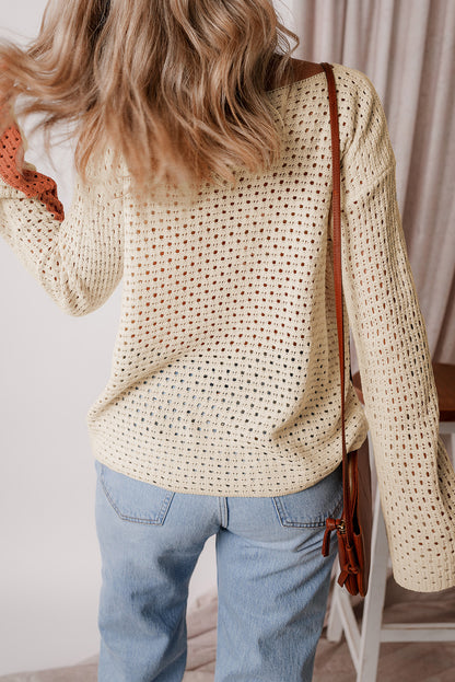 Pointelle Knit Colourblock Baggy Sweater | Apricot