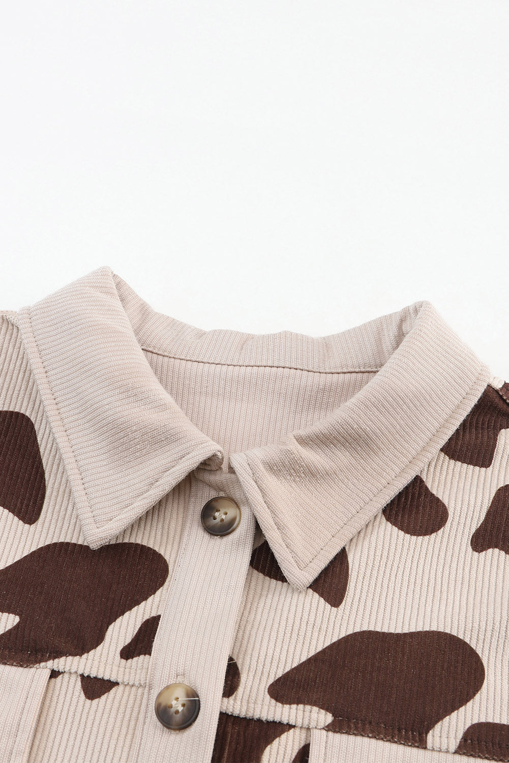 Cow Spots Printed Corduroy Shacket | Khaki