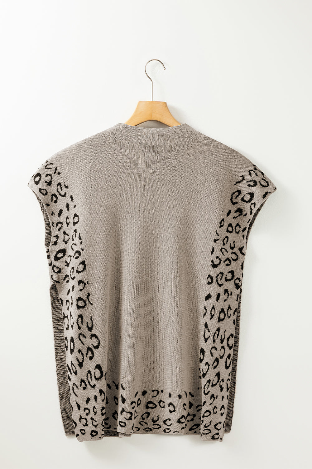 Leopard Trim High Neck Short Sleeve Loose Sweater | Smoke Gray