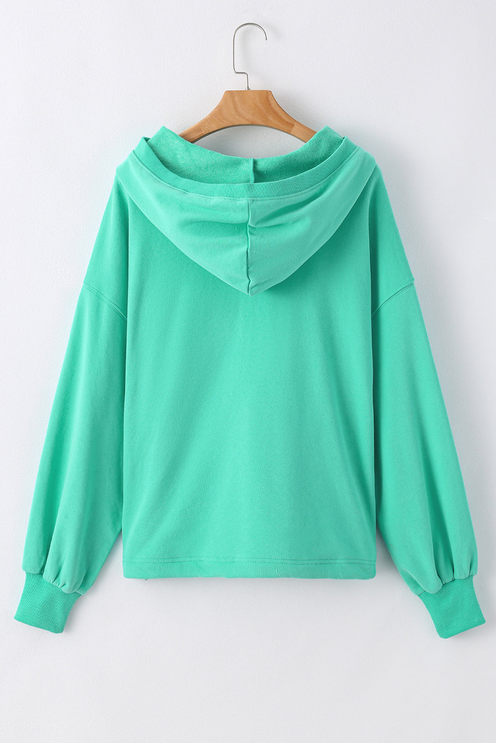 Solid Kangaroo Pocket Half Zipper Oversized Hoodie | Aruba Blue