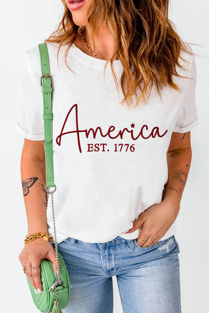 America Est.1776 Embroidered Graphic Tee | White