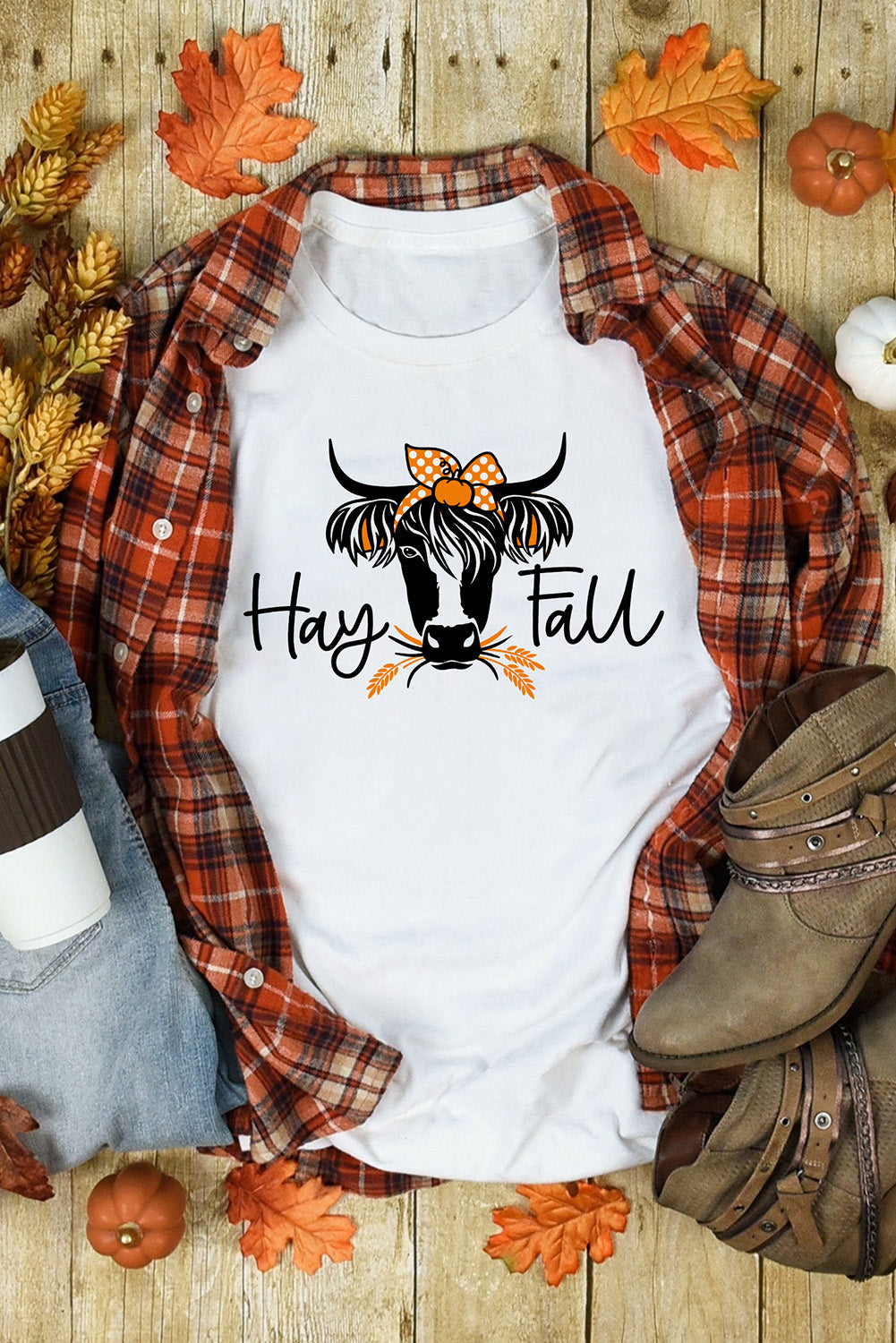 White Hay Fall Cow Head Graphic Tee