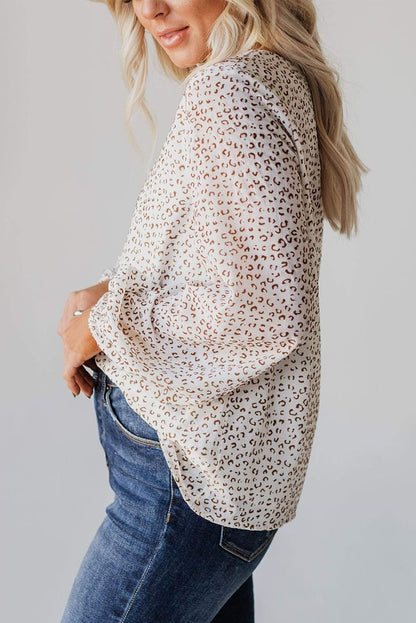 Crew Neck Long Sleeve Blouse | Leopard