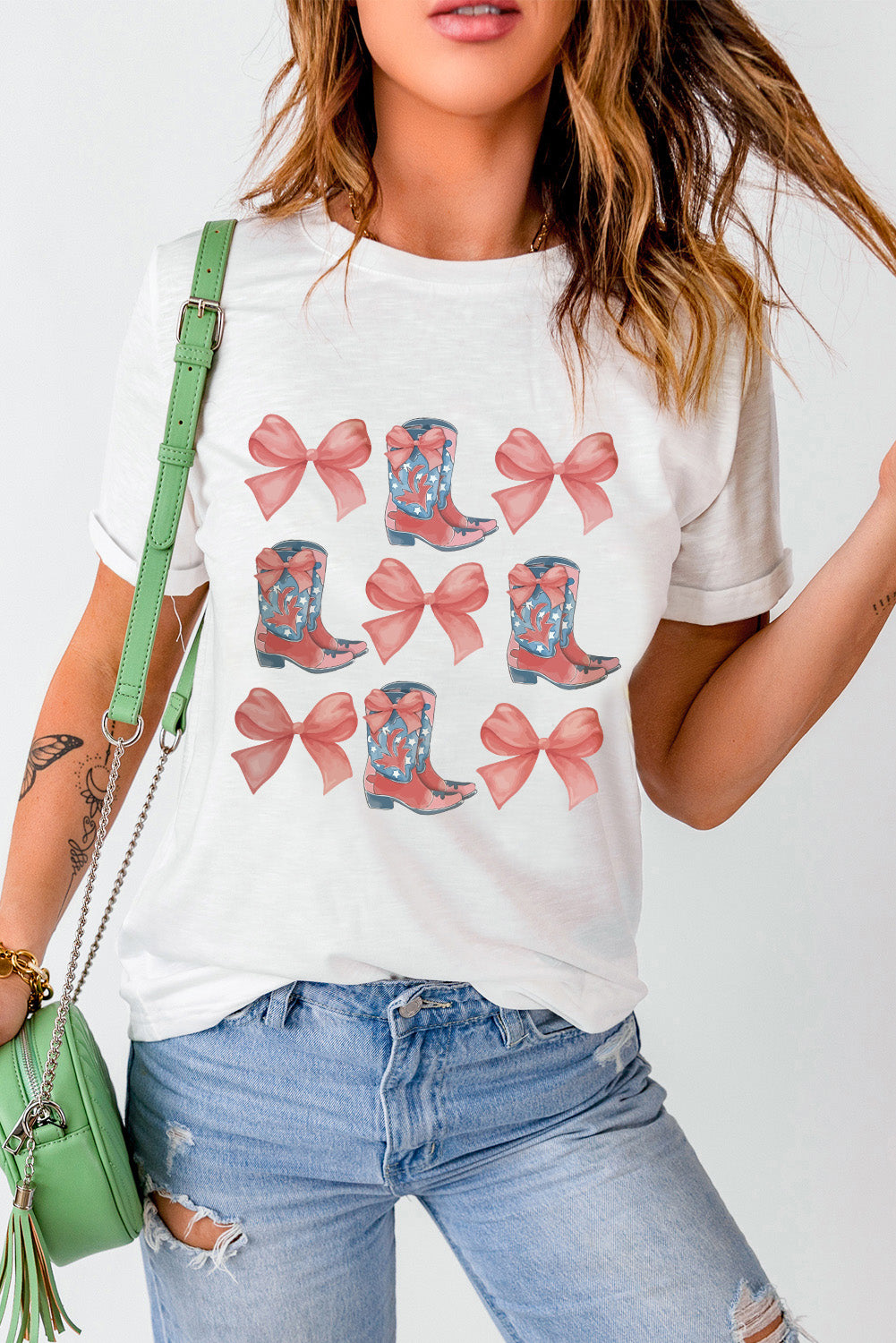 Bowknot & Cowgirl Boots Graphic Tee | White