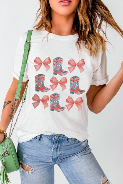 Bowknot & Cowgirl Boots Graphic Tee | White