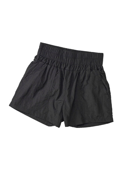 Elastic High Waist Side Pockets Shorts | Black