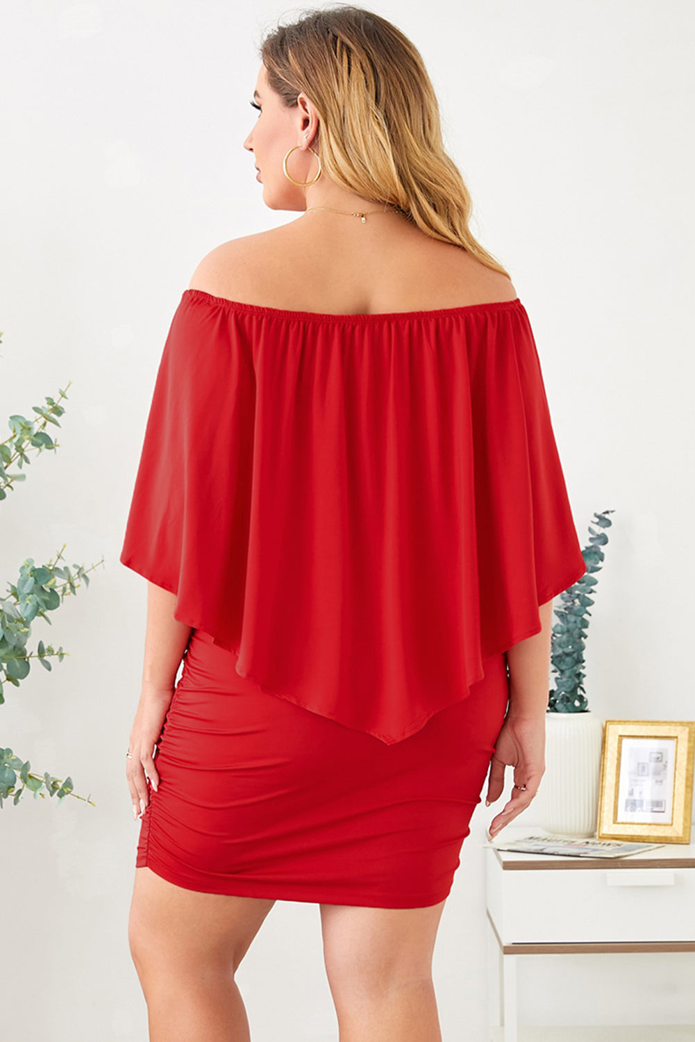 Plus Size Dressing Layered Fiery  Mini Poncho Dress | Red