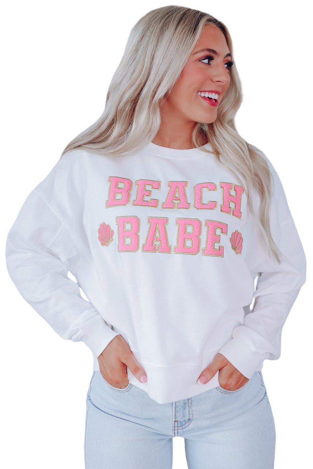 Beach Babe Slogan Graphic Casual Sweatshirt | White