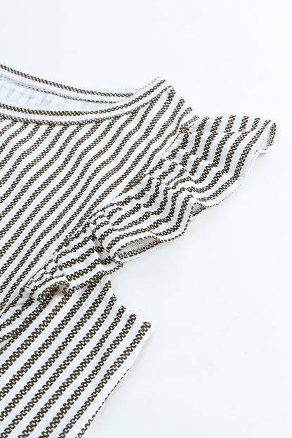 Crew Neck Ruffled Striped Tank Top | Gray