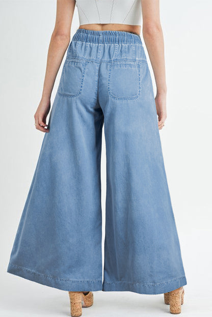 Mineral Wash Button Fly Waist Wide Leg Jeans | Beau Blue