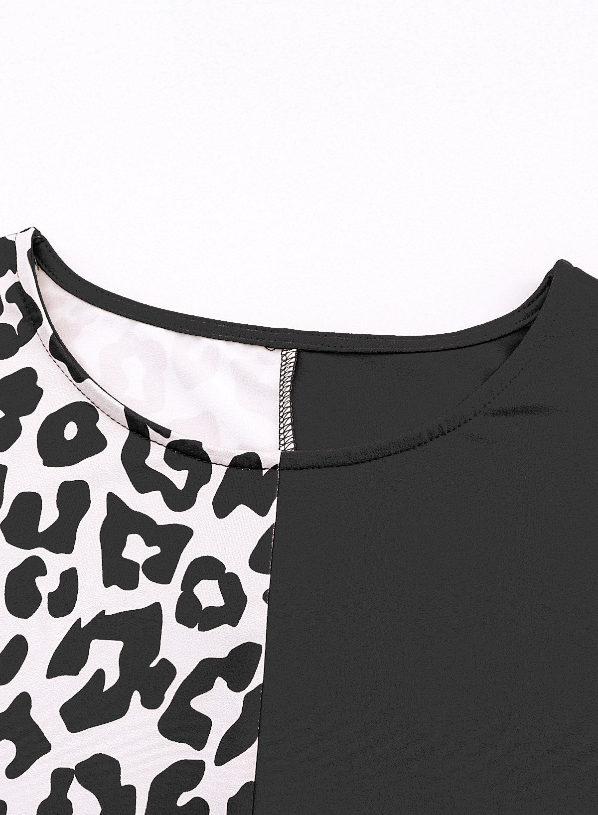 Half Leopard Patchwork Short Sleeves Top | Black