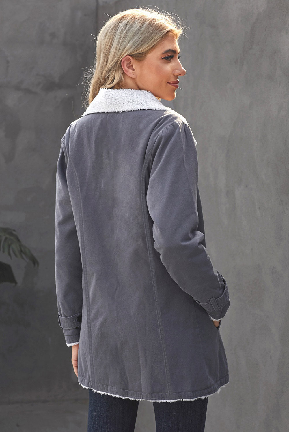 Lapel Collar Button Fleece Jacket | Gray