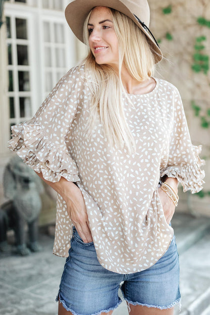 Dolman Ruffled Sleeve Loose Blouse | Khaki