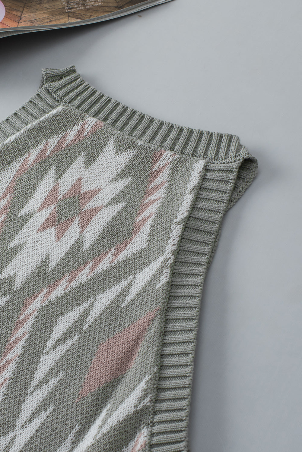 Western Tribal Aztec Pattern Knit Sweater Tank | Laurel Green