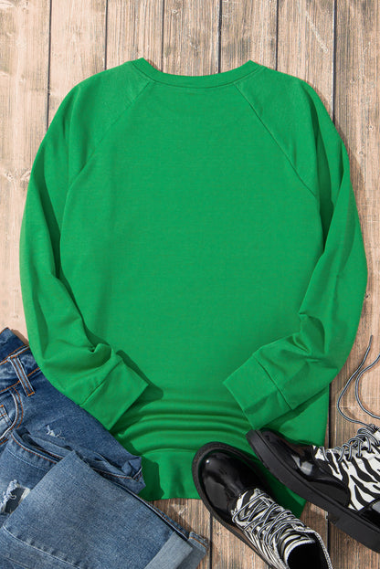 Solid Round Neck Raglan Sleeve Sweatshirt | Green