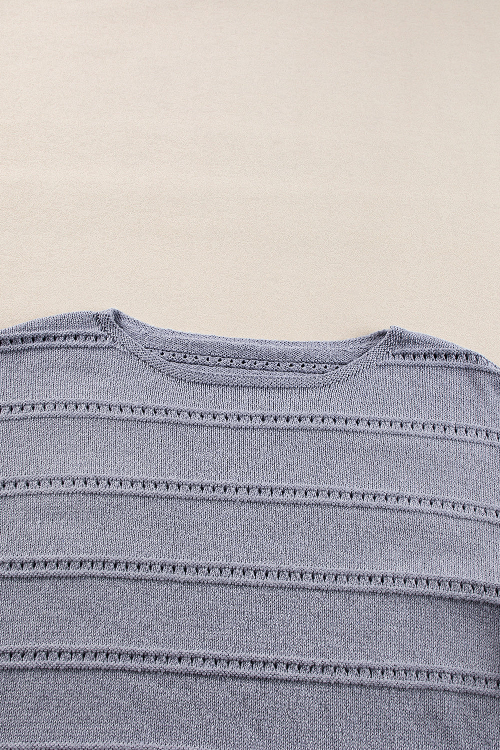 Boat Neck Drop Shoulder Pointelle Knit Sweater | Light Grey