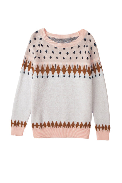 Mixed Geometric Detail Raglan Sleeve Sweater | Multicolour